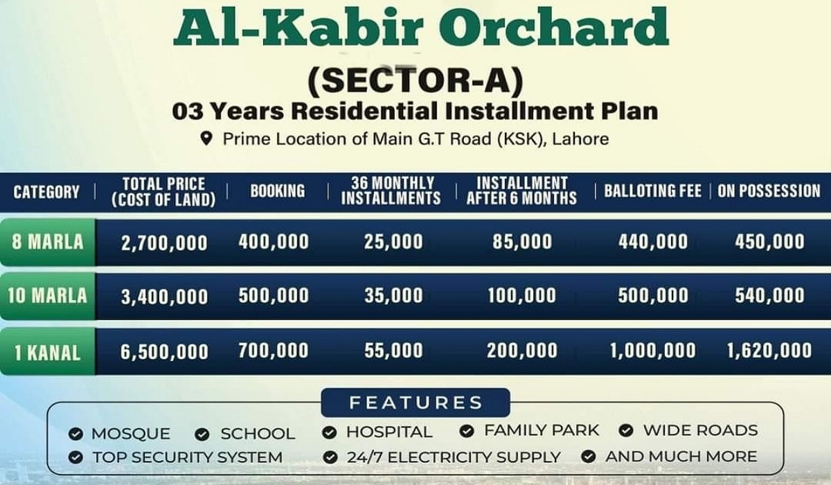 al kabir orchard payment plan