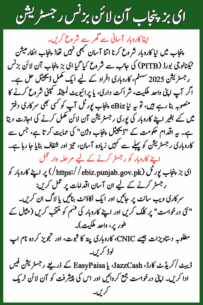 eBiz Punjab Online Business Registration